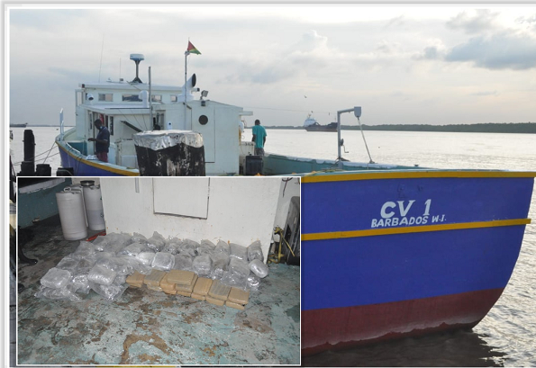 Narcotics on-board Bajan registered vessel in Demerara River; six arrested